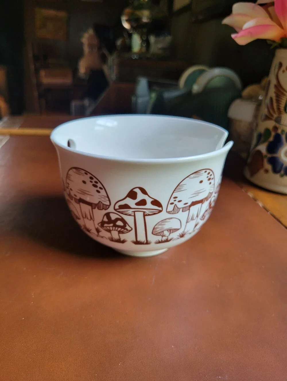 noodle bowl with mushroom illustrations chopsticks rests